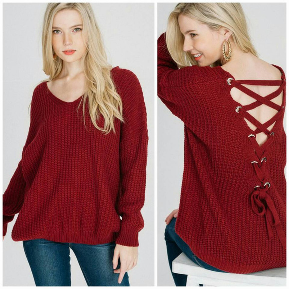 Knit Sweater with Criss Cross Detail - Picture 1 of 1
